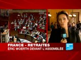 France - Retraites : Eric Woerth devant l'Assemblée