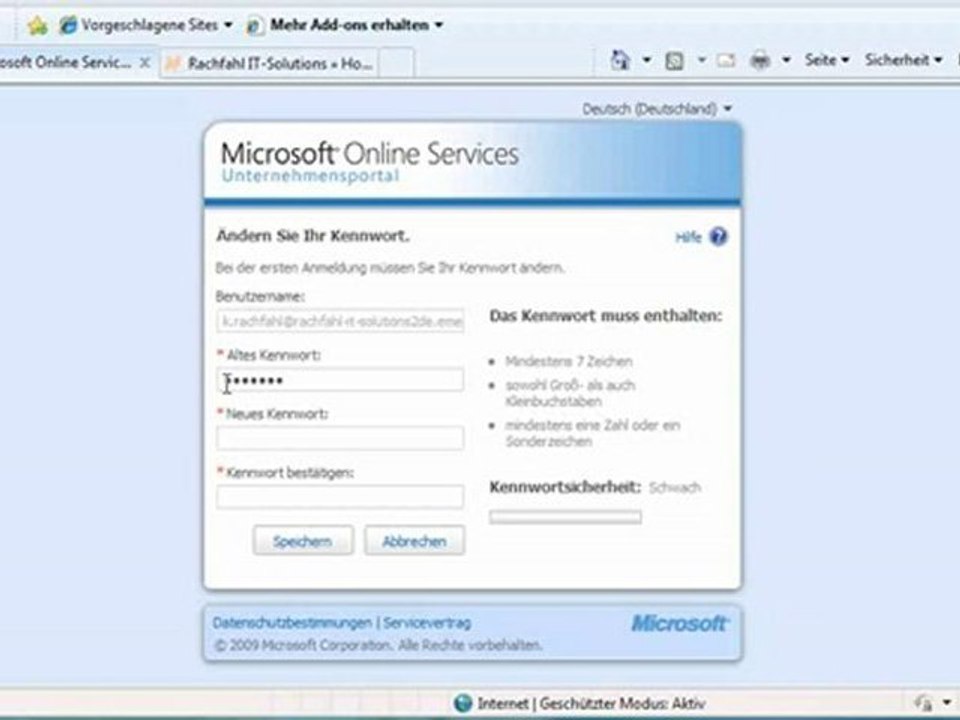Anmeldung Online Portal- Microsoft Online Services