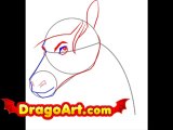 How to draw horse heads, step by step