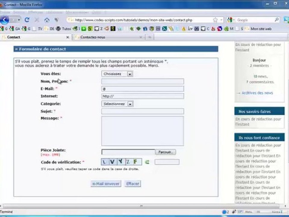 Installer Contact form Captcha + Pièce jointe 1MB