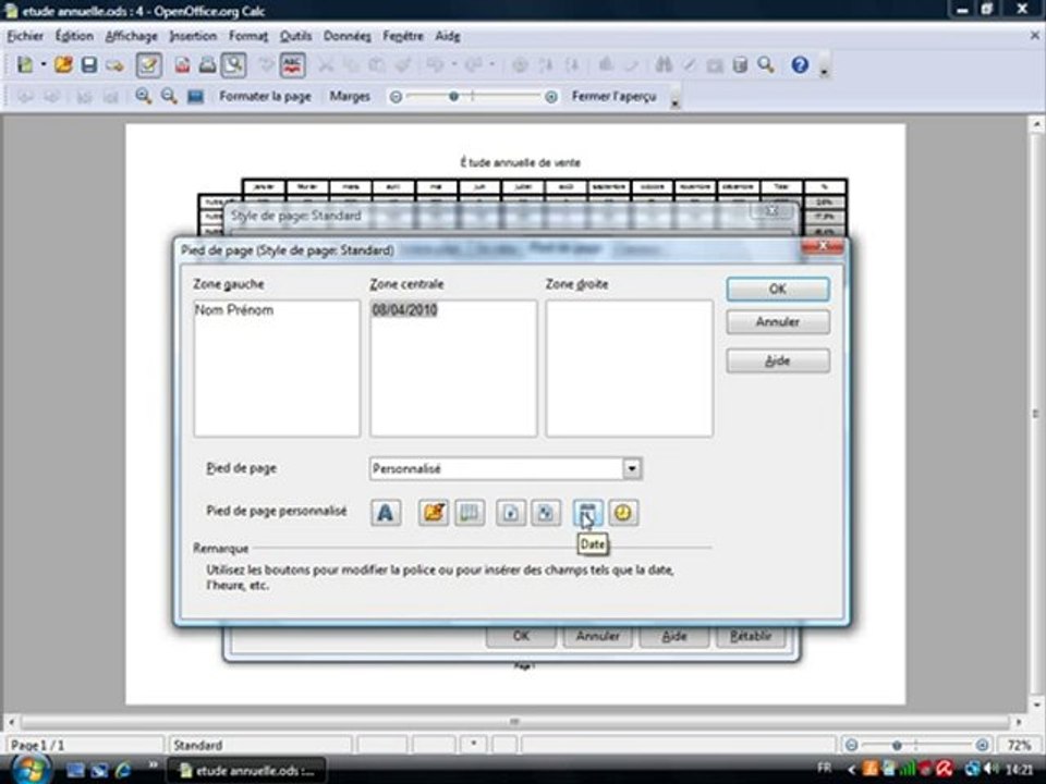 Tableur 2.9 "entête et Pied de page"
