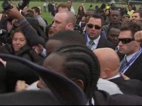 Lionel Messi is mobbed at Hackney Marshes