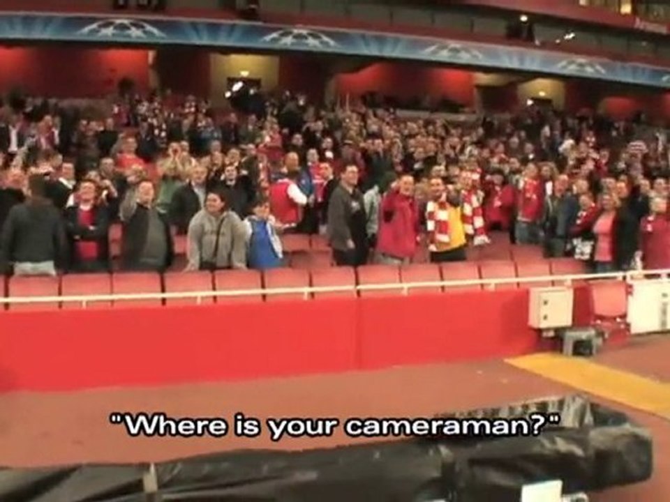 Arsenal supoters teasing reporter