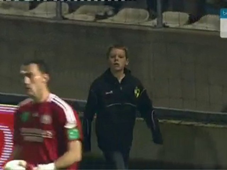 Ball boy is acting tough towards a goalkeeper!