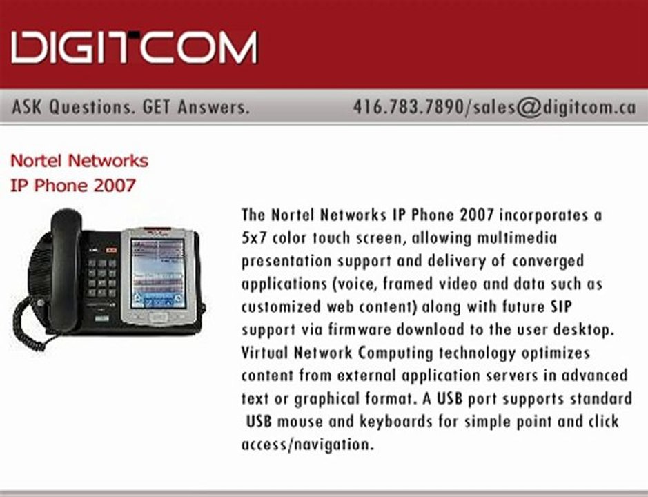 Nortel Networks IP Phone 2007 | Digitcom.ca (Business Phone