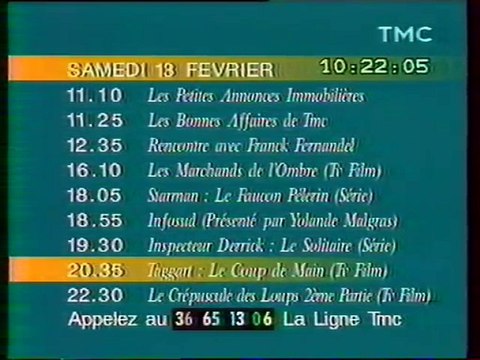 Mire TMC Affichant La Date L'heur et Le Programe 13 Février 1993 TMC