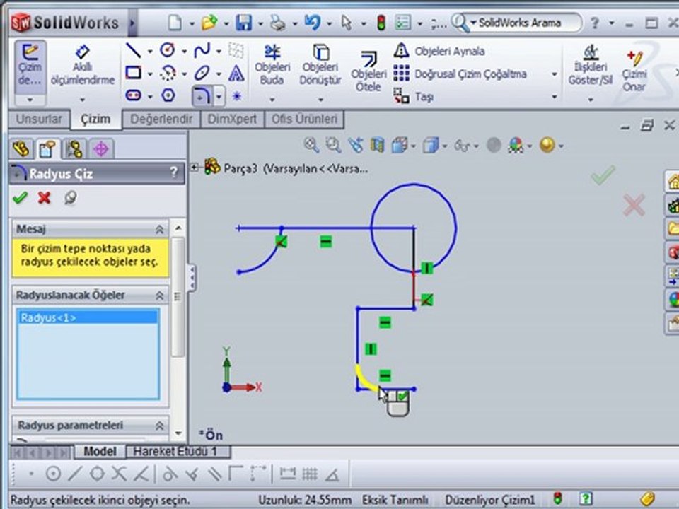 SolidWORKS Sketch modellemeye giriş deneme uygulaması