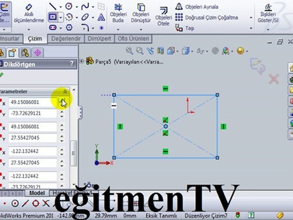 Solidworks dikdortgen-rectangle