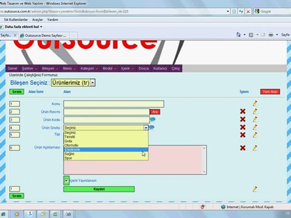 Outsource Script  Form Düzenleme Alanları Sıralama