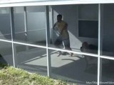 Guy Tries to Jump Through Screen Porch