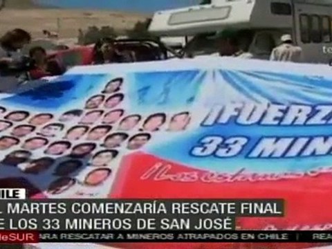 Martes inicia rescate final de 33 mineros de San José