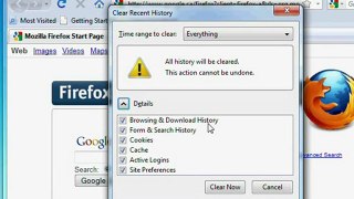 Clear Cache/Browsing History in Mozilla Firefox