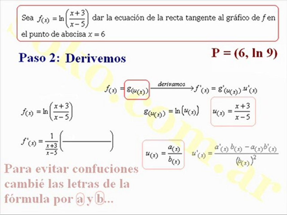 Matemática (CBC): Ecuación de la recta tangente (2)