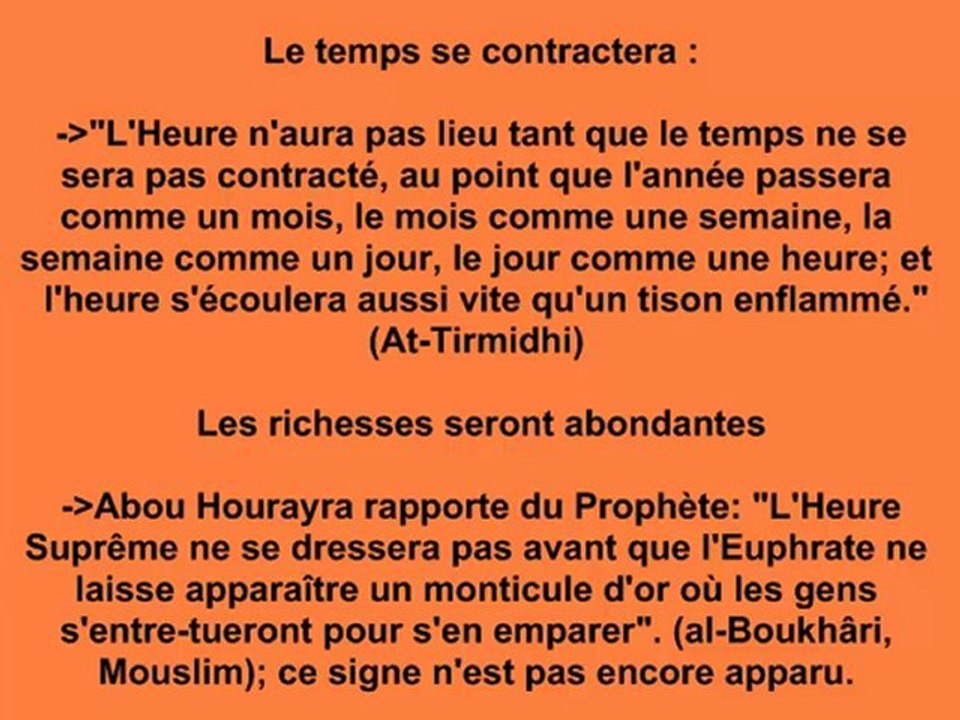 Les signes précurseurs de la Fin des temps Selon le prophete