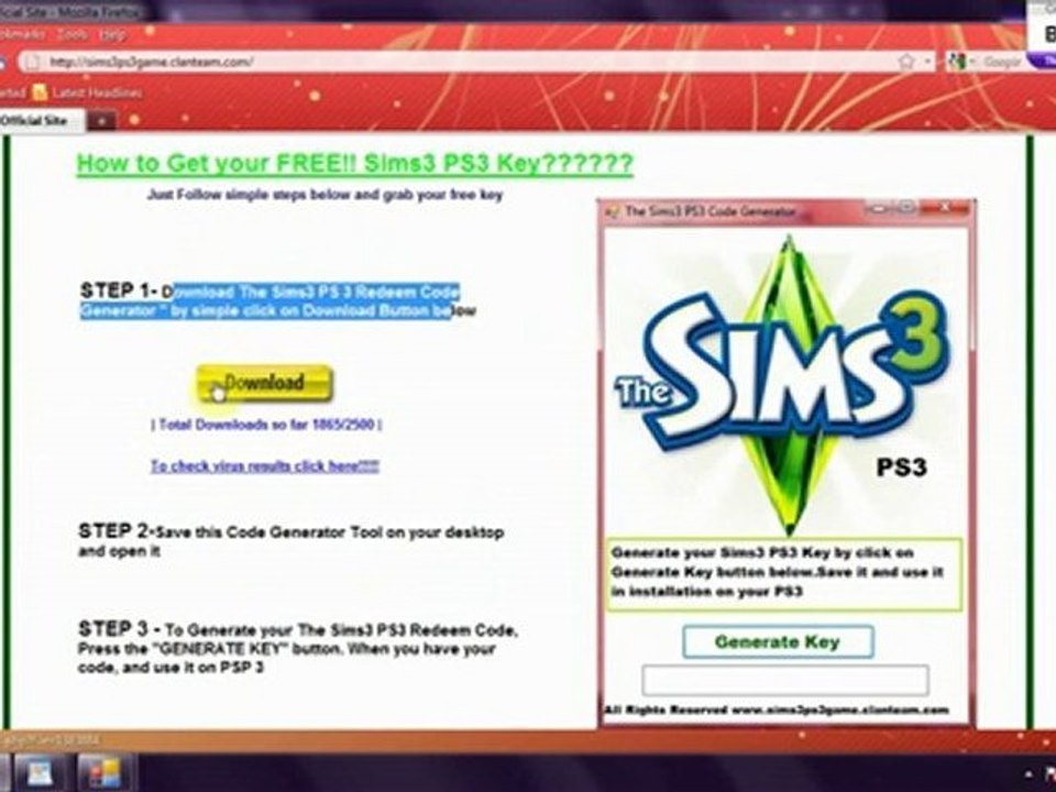 Free Keys Sims3 PS3