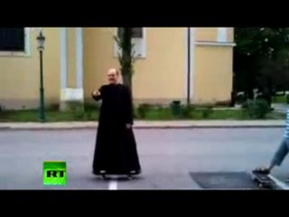 Skateboarding priest