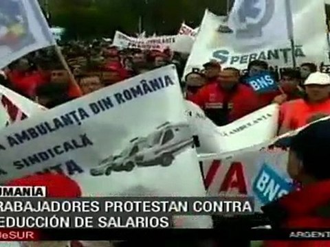 Trabajadores en Rumania protestan contra reducción de salar