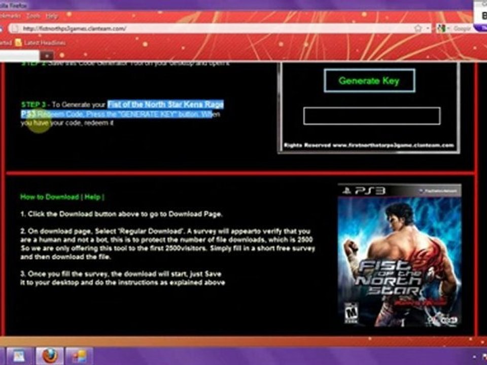 Fist of the north star PS3 code generator