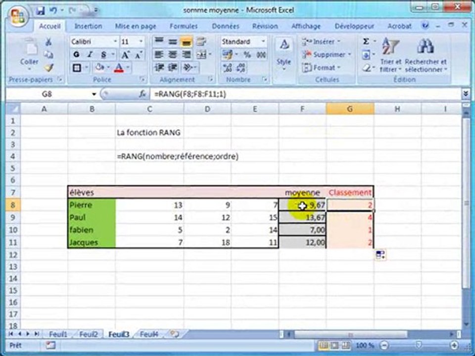 fonction rang - Excel 2007