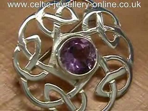 Silver Celtic Brooch DWO901 Real amethyst