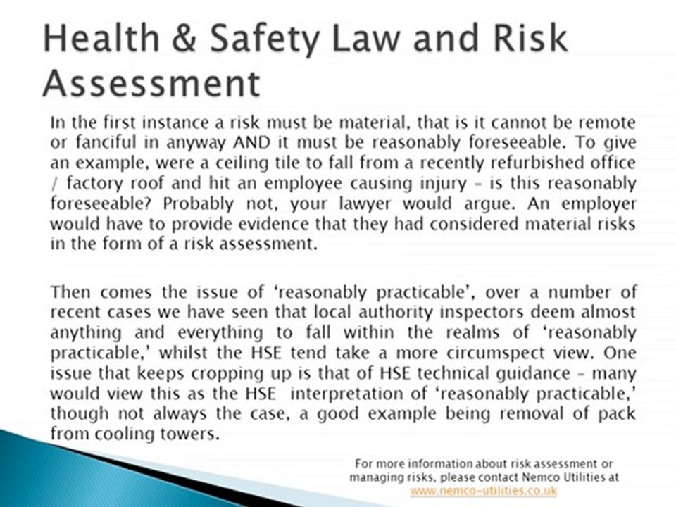 Health & Safety Law and Risk Assessment