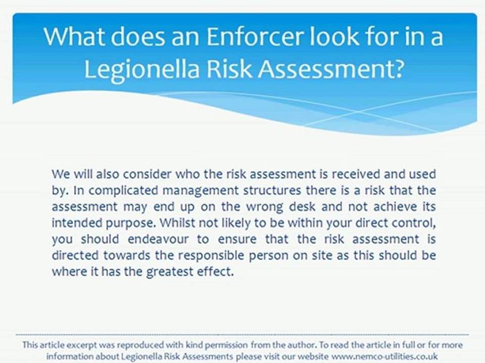 What Enforcer look for in a Legionella Risk Assessment