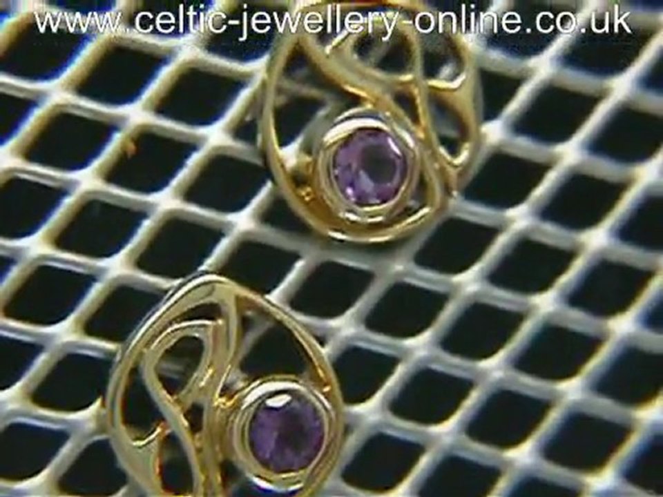 Gold Celtic Earrings DWO455G Amethyst