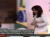 Cristina Fernández felicita a Dilma Rousseff por victoria e