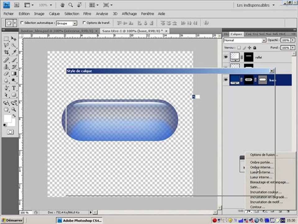 Photoshop créer un bouton translucide