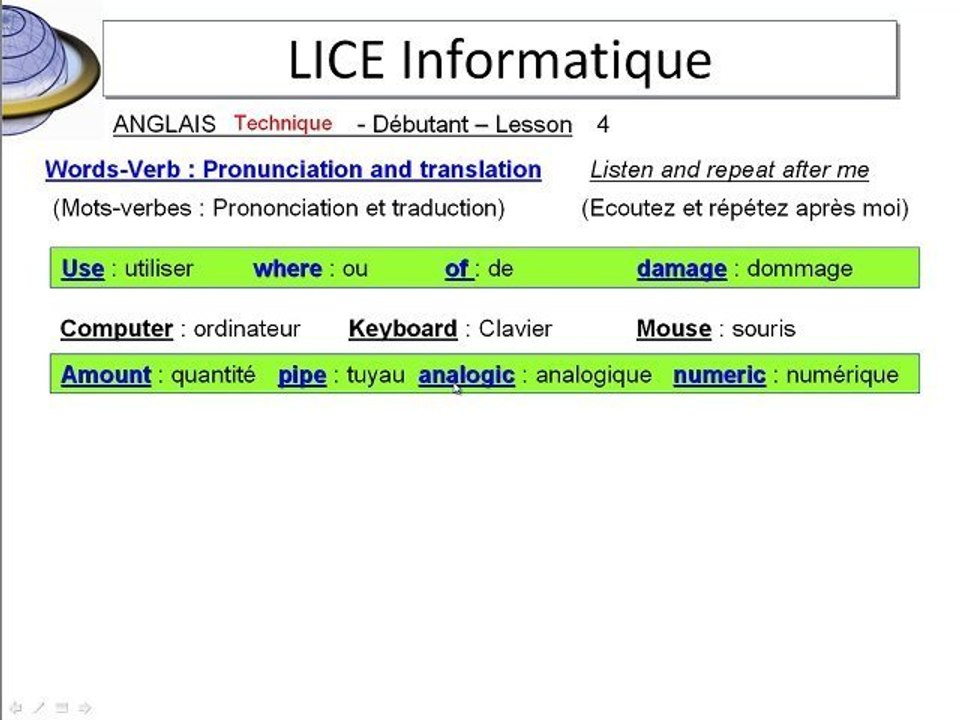 Anglais technique Lesson 04Niv1