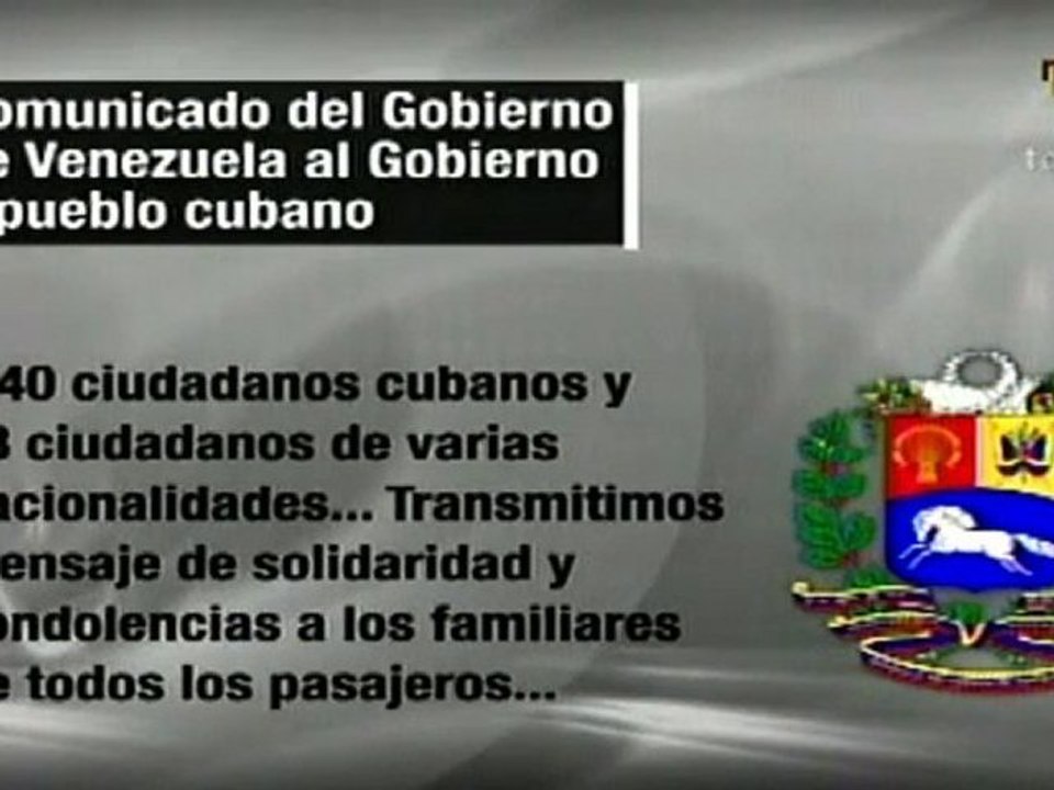 Venezuela envía sus "condolencias" a Cuba tras accidente aéreo
