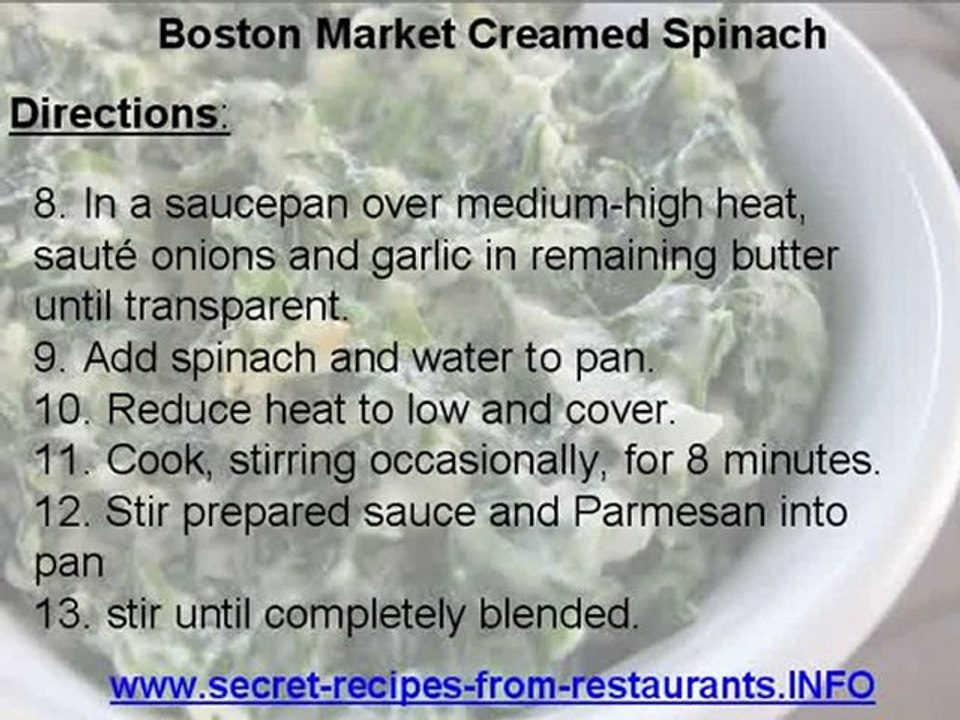 Boston Market Creamed Spinach Secret Recipes video Dailymotion