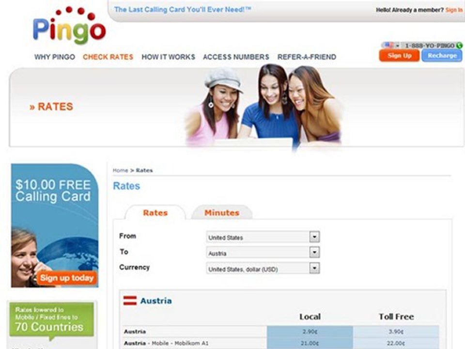 Compare Calling Card Rates to Austria