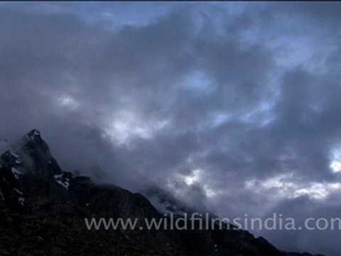 Fast cloud and rocky spire time lapse in Himalaya