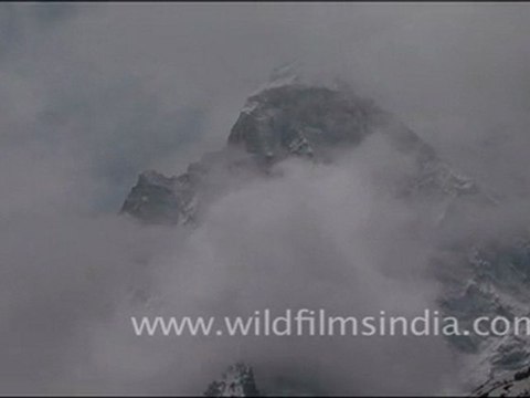 Mt. Shivling with swirling clouds