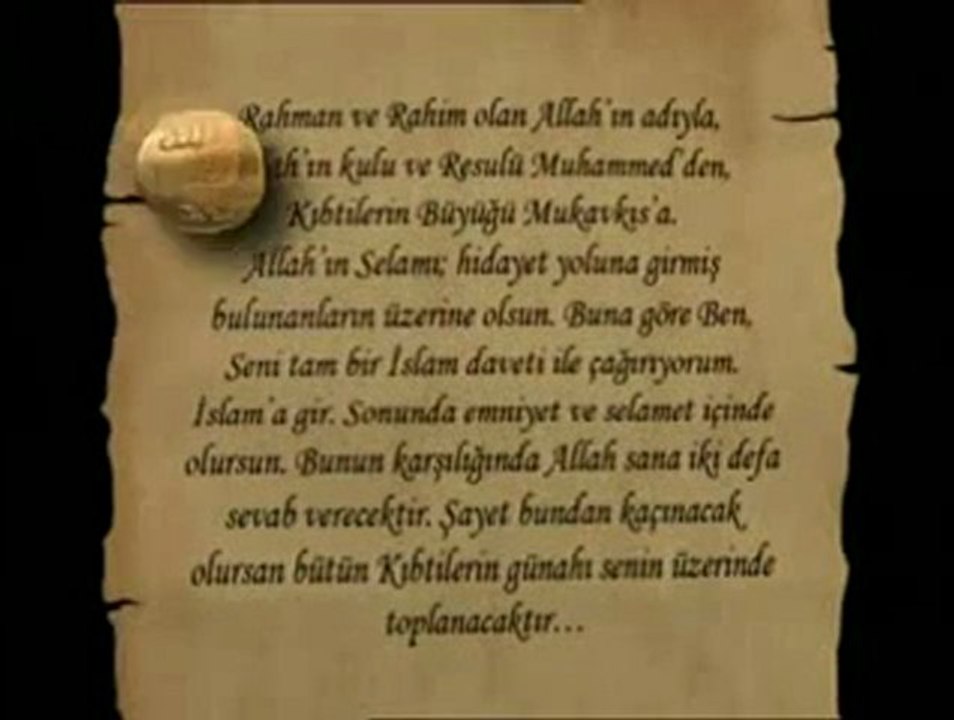 Peygamber Efendimiz (sav)'in Mısır Valisi Mukavkıs'a gönderdiği tebliğ mektubu