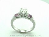 R100-HPBT   Heart Shape Three Stones  Diamond Ring W Pink Sapphire