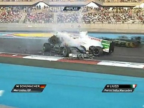 formule 1 abu dhabi 2010 big crash schumacher luizzi
