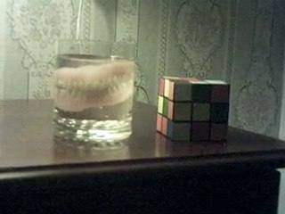 Abuelo sin dientes arma cubo rubik con la boca