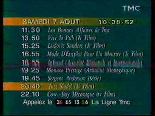 Mire TMC Affichant La Date L'heur et Le Programe 07 Août 1993 TMC
