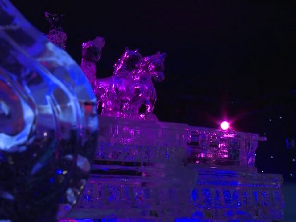 Ice sculptures bring sparkle to Champs Elysees