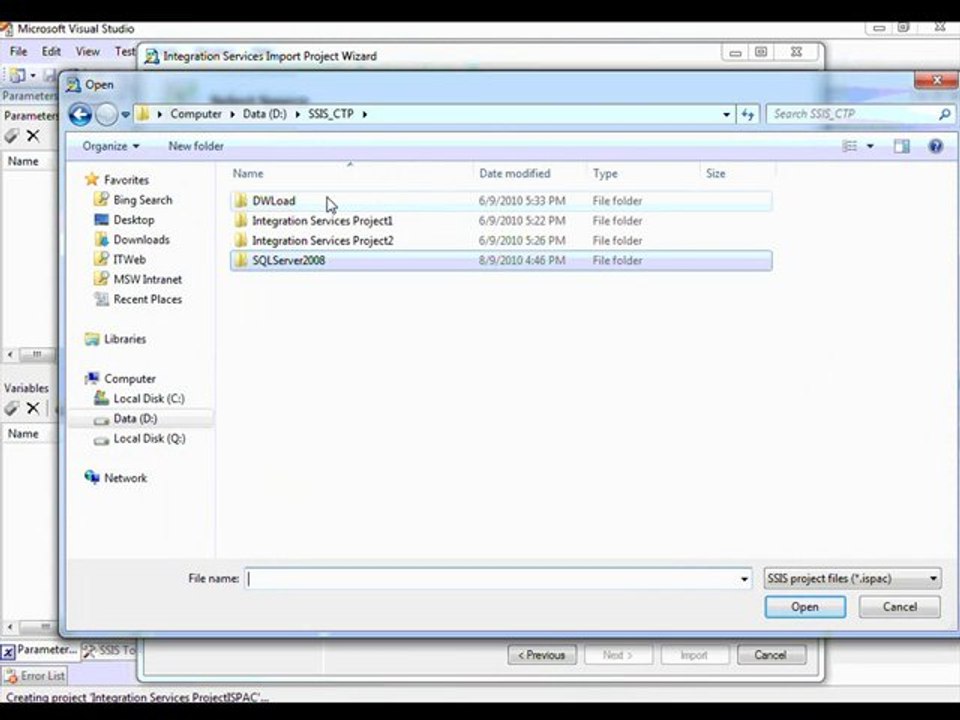 Import an Integration Services Project from the Project ...