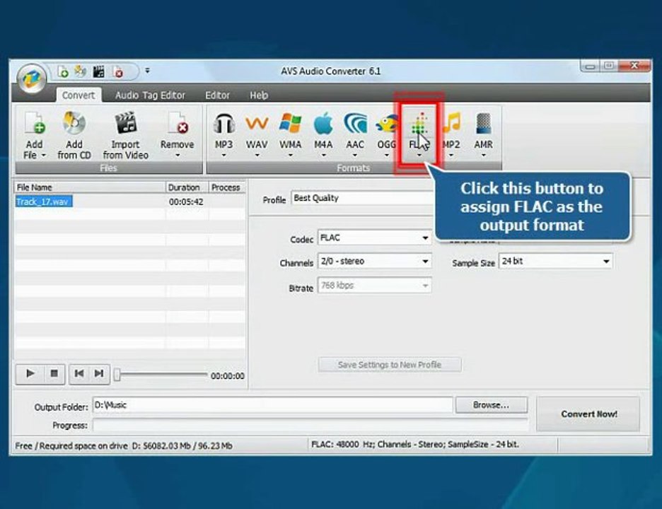 How to convert audio track to FLAC format?
