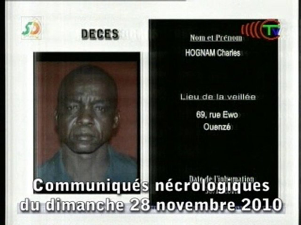 Communiqués nécrologiques du 28-11-10