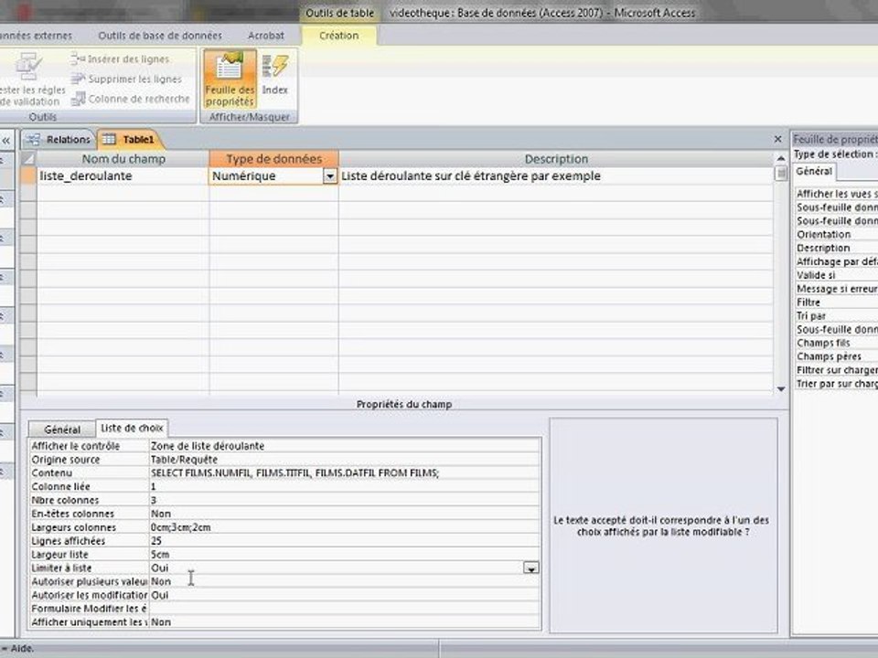 Microsoft Access - Création de listes déroulantes