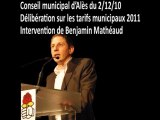 Conseil municipal d'Alès 2-12-10 Intervention de B. Mathéaud