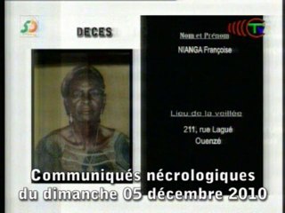 Communiqués nécrologiques du 05-12-10