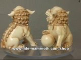 mammoth ivory netsuke carving Pair of Foo Dog 37368