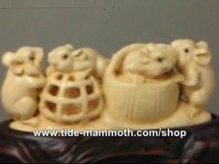 mammoth ivory carving Six Mice Playing Basket 37369