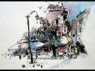 Singapore Watercolour Art - Coffeeshop at Ann Siang Hill